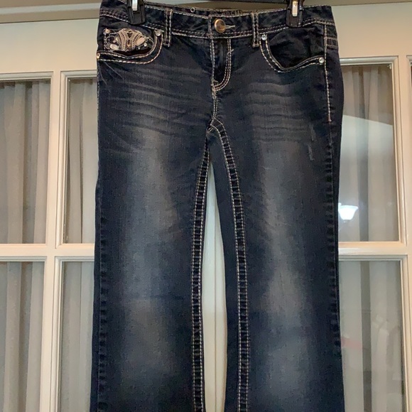 Firm Price- Premier by Rue 21 distressed boot cut medium wash denim jeans - Picture 4 of 17